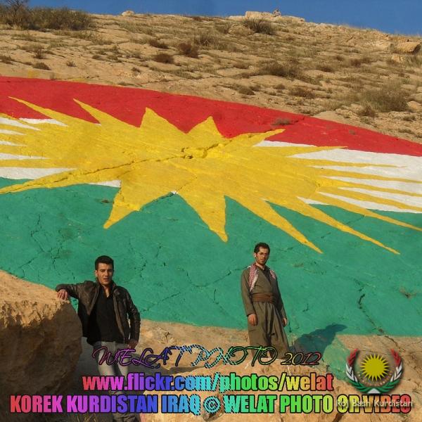 Kurdistan flag painted on mountain