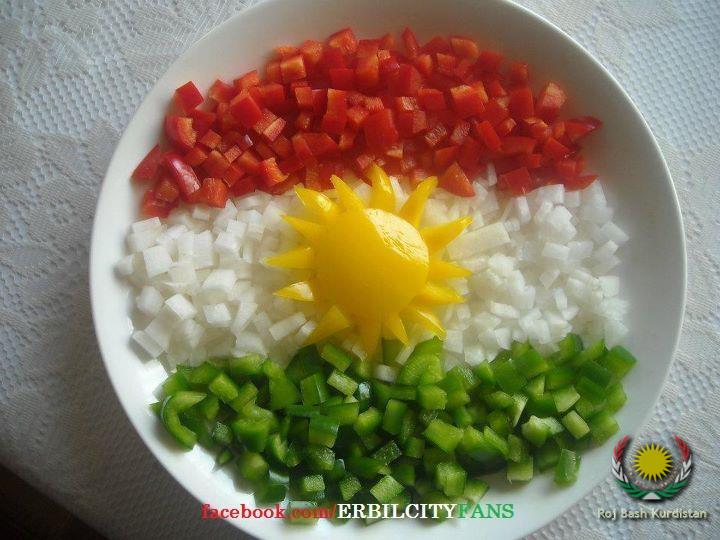 a food made in the shape of kurdistan flag